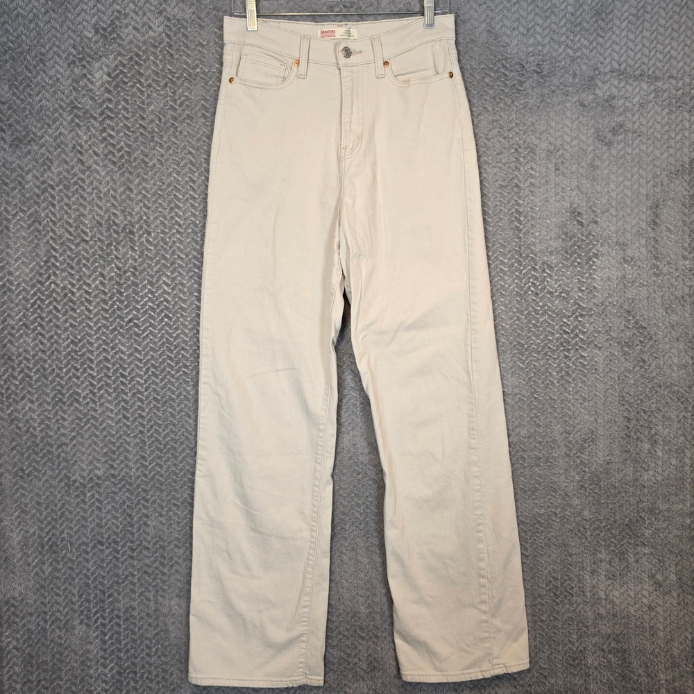 Levi Strauss Mom Jeans Heritage High Rise Loose Straight Jeans Tan Khaki 14